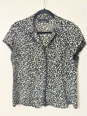 Jones New York Black and White Dot Print Button-Front Blouse